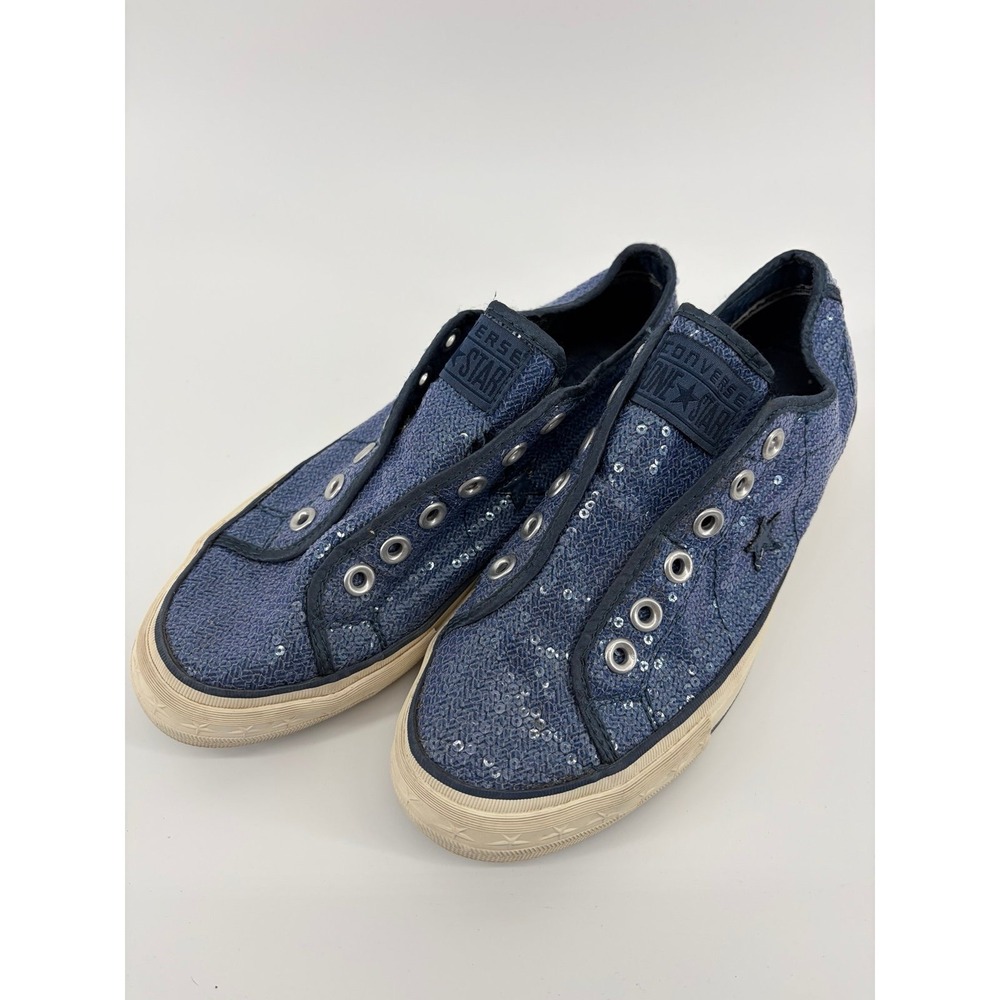 Converse One Star Womens 8 Blue Sequin Slip On Sneakers Chuck Taylors Retro